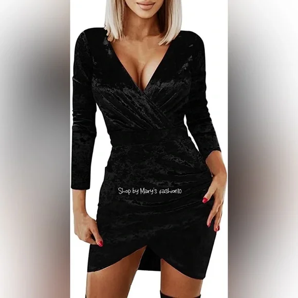 black designer dress long sleeve THE LONG SLEEVE DRAPED DRESS- Black M
